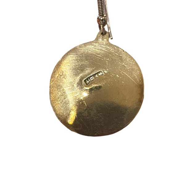 Vintage 90s Mexico Alpaca Abalone disk dangle earrings - Picture 5 of 5